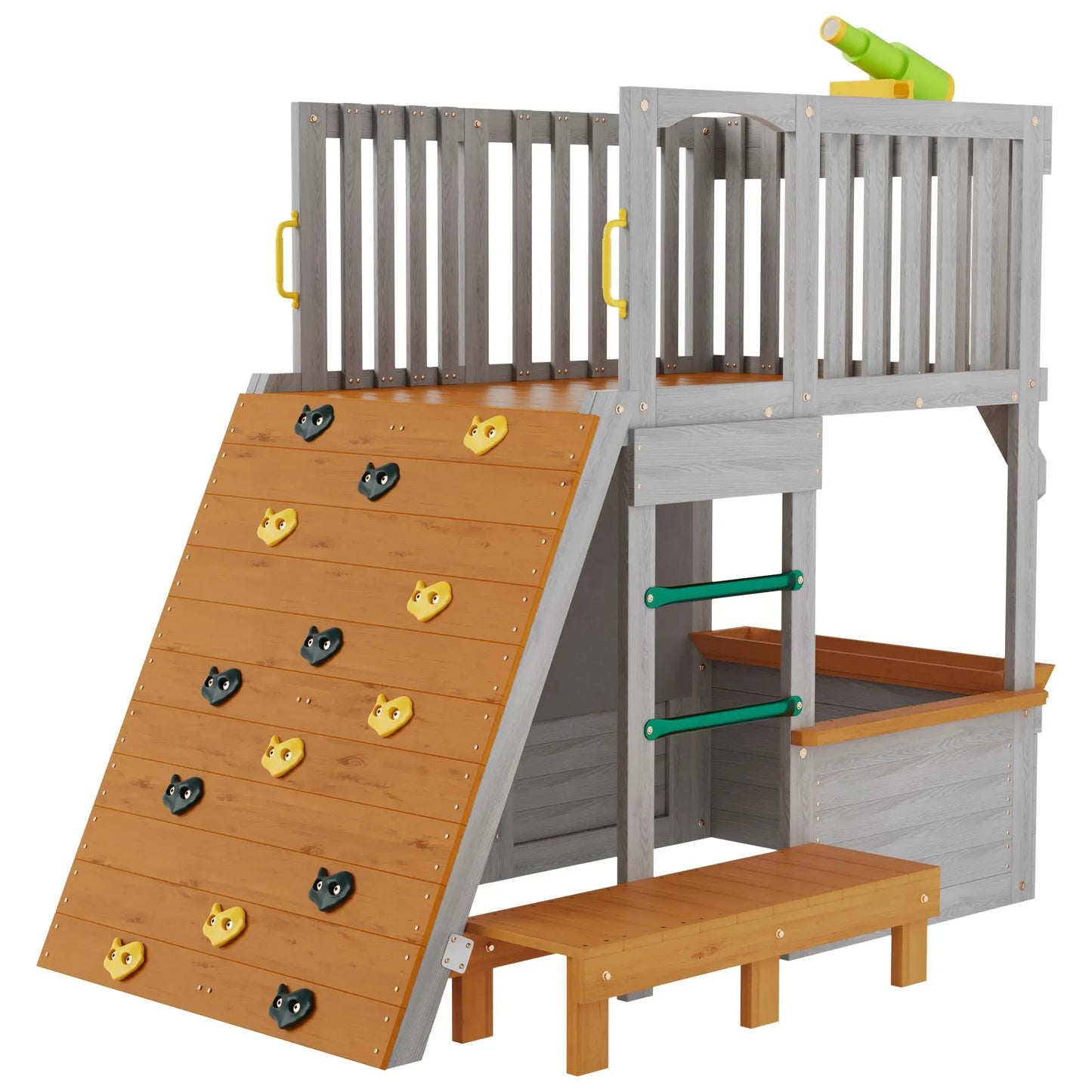 Outdoor Wooden Playhouse for Kids Large Sturdy Design with Lookout Post Climbing Ramp and Telescope Ideal for Ages 3 to 6