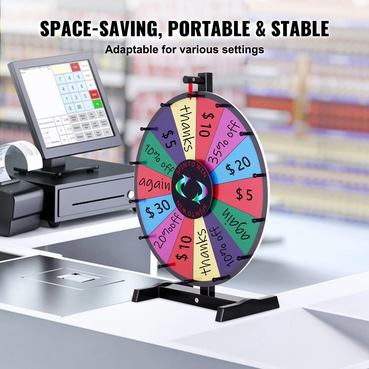 SucceBuy 18 Inch 24 Inch 36 Inch Spinning Prize Wheel 14 Slots Tabletop Floor Standing Spin Game for Parties Pubs