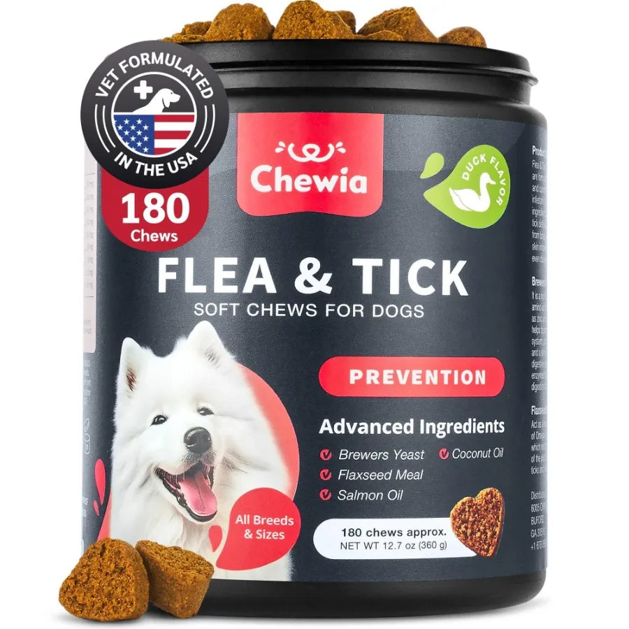 Dog Flea and Tick Treatment Chews Natural Flea Tick Prevention Soft Chewable Treats for Dogs Immune Support