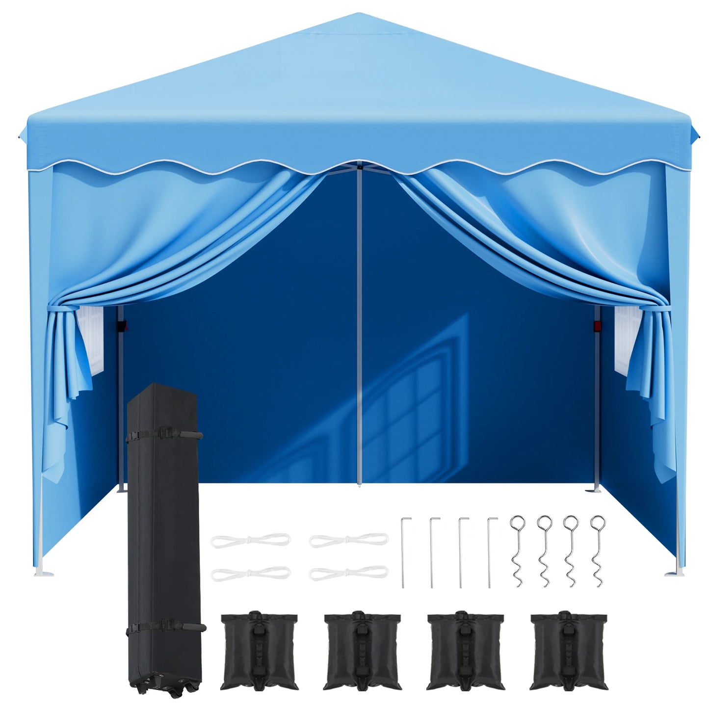 AOOU 10x10FT Pop Up Canopy With 4 Sidewalls Wheeled Bag