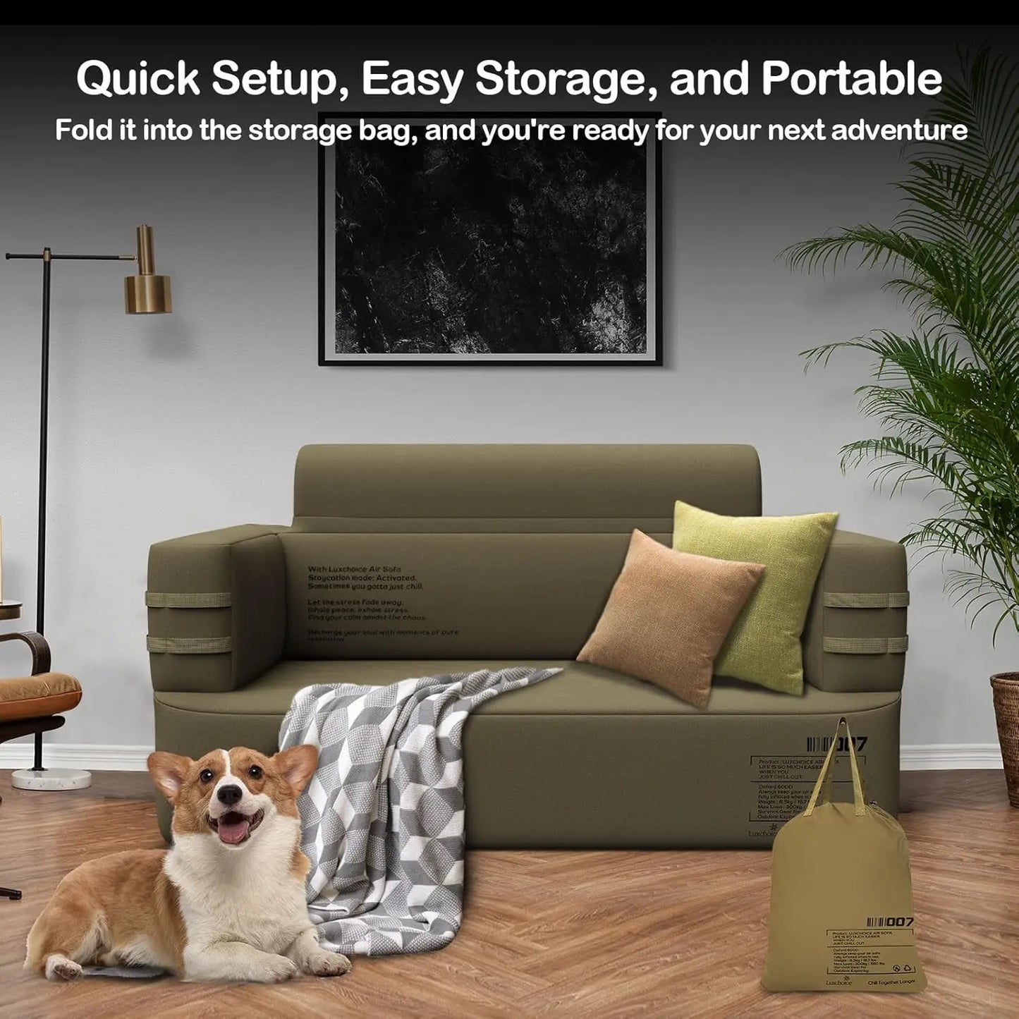 Portable Inflatable Loveseat Sofa With Built In Pump