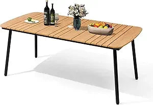 Black Outdoor Dining Table 70 Inch Patio Rectangle Table with Umbrella Hole Aluminum Frame for 4 to 6 People