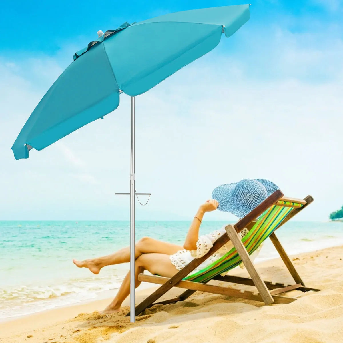 6.5 Ft Patio Beach Umbrella Tilt Aluminum Portable With Bag