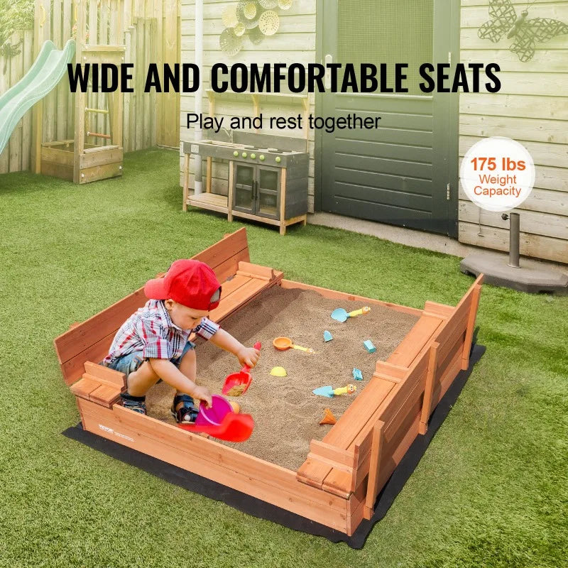 Wooden Sandbox 52.4 x 47.2 x 16.9 Inch Natural Wood Kids Sandbox Backyard Gift for Boys and Girls Ages 3 to 12