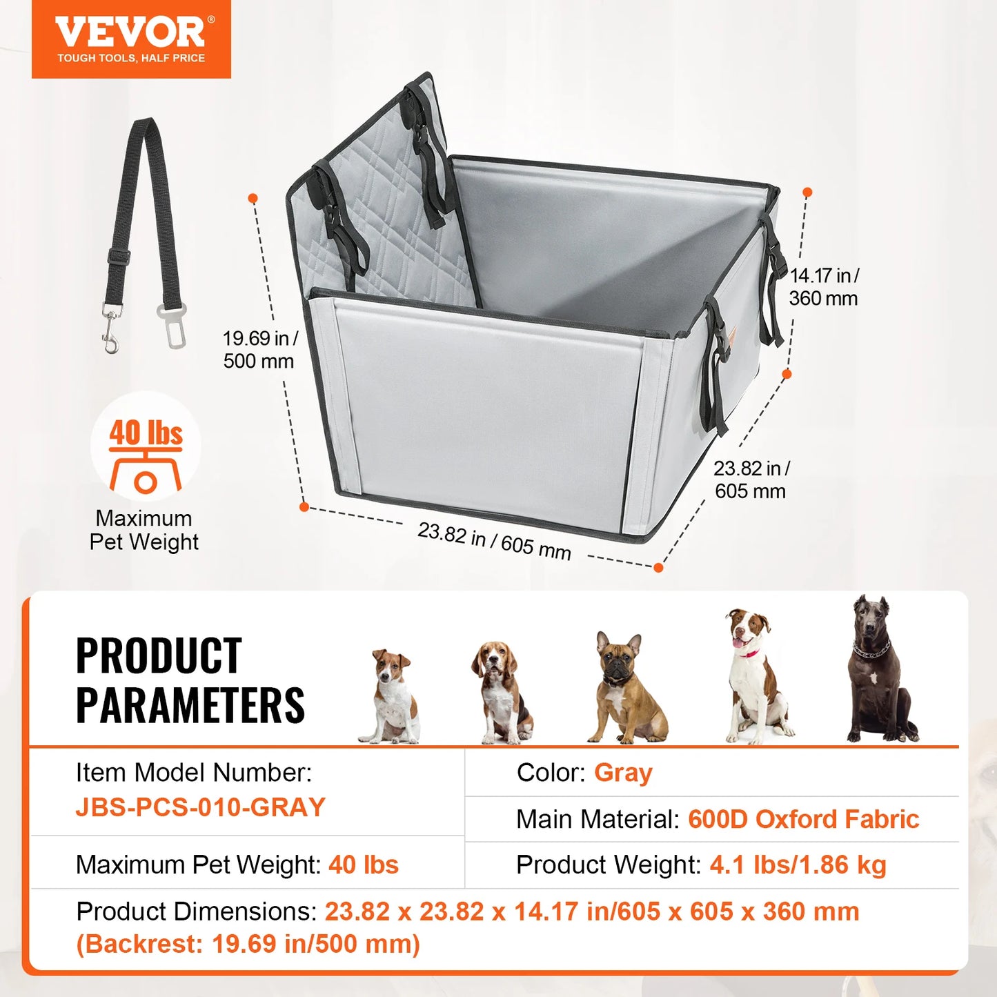 SucceBuy Waterproof Dog Car Seat Booster With Clip On Leash