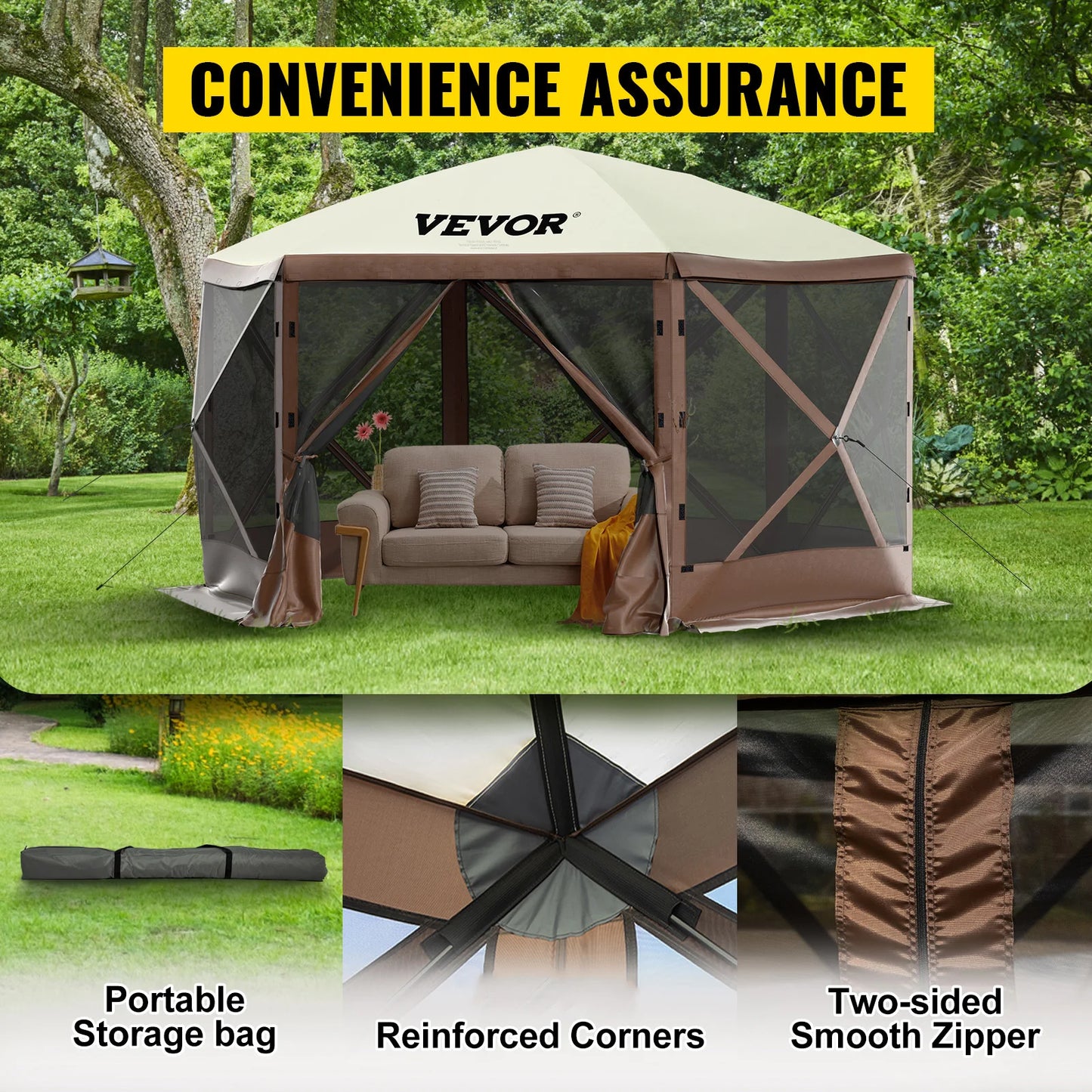 Vevor Pop Up 6 Sided Camping Gazebo Canopy 12 By 12