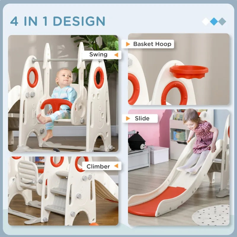 4 In 1 Toddler Playground Indoor Playset with Slide Swing Basketball Hoop and Climber for Kids 1 to 3 Years Old