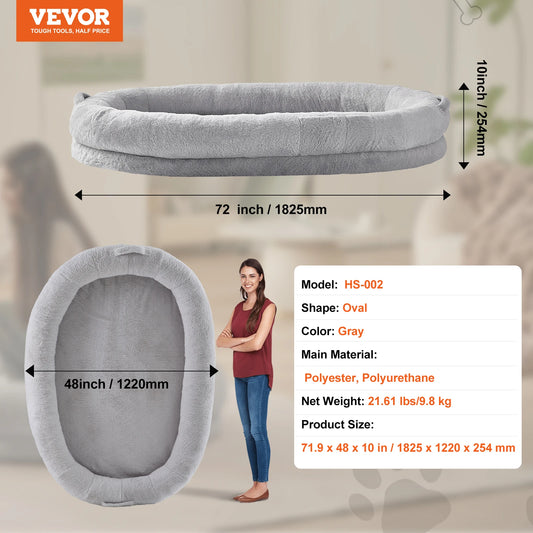 SucceBuy Human Dog Bed Orthopedic Foam Washable Grey