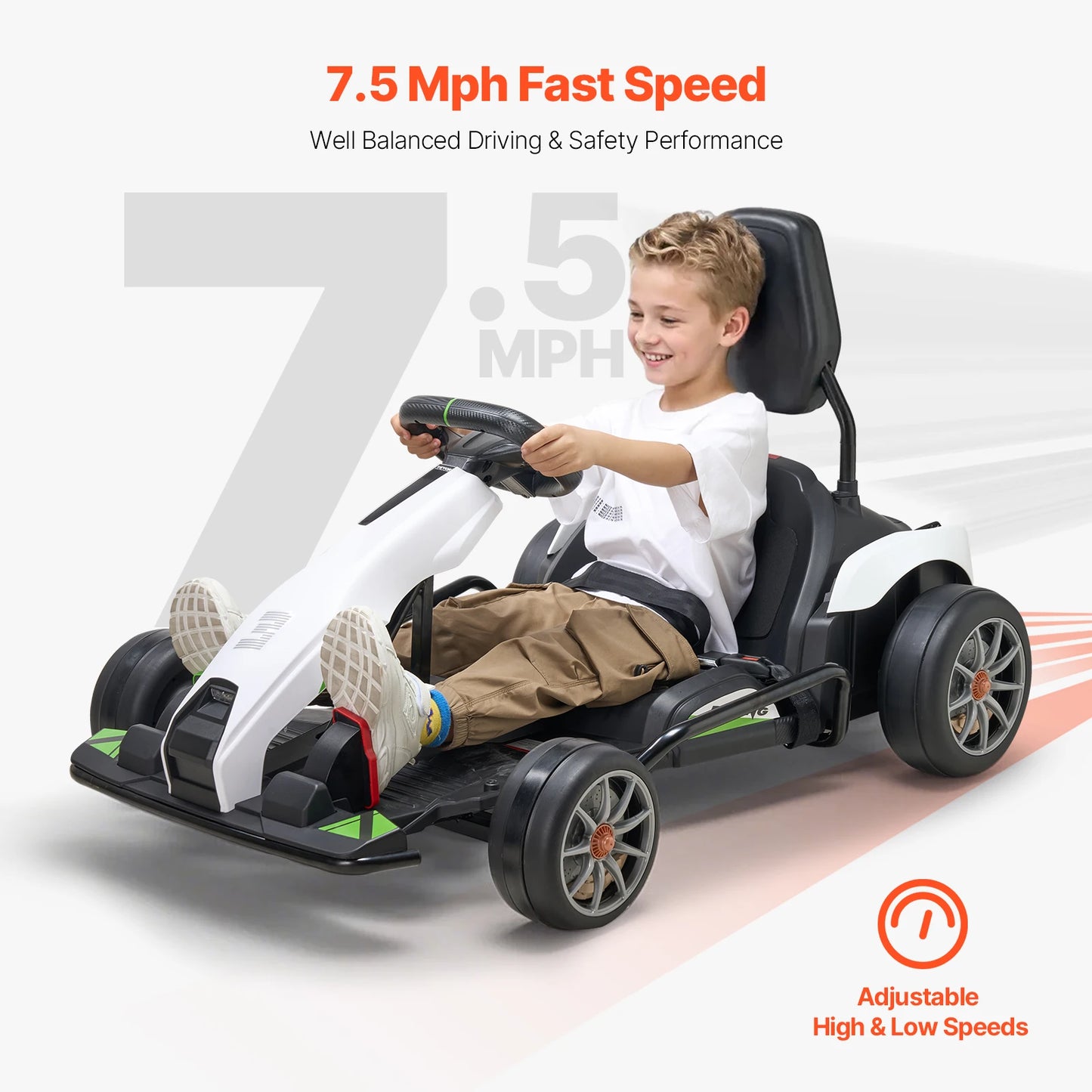 SucceBuy 24V 9Ah Electric Pedal Go Kart Portable Outdoor Race Toy with 200W Motor Adjustable Speed and Brake for Kids