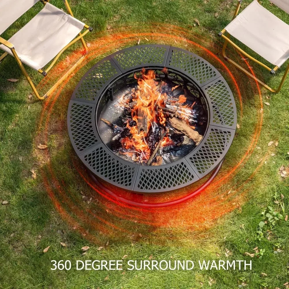 36 Inch Outdoor Wood Burning Fire Pit with Cooking Grill and Lid 3 in 1 Backyard Deck Bonfire Firepit