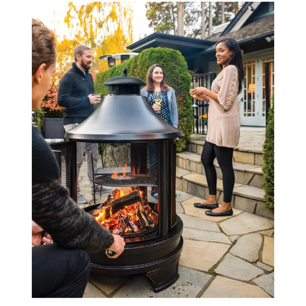 Garden Metal Outdoor Heating Furnace 2 in 1 Fire Pit with Swivel Removable Cooking Grate for Backyard