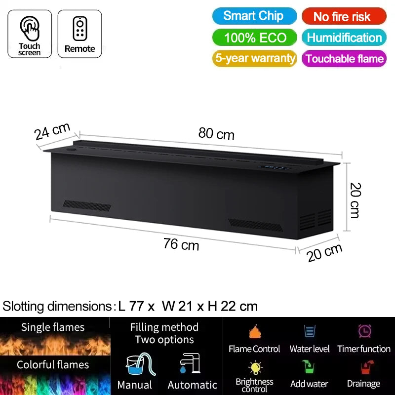 Smart Water Vapor Fireplace with 3D Flame Effect Tuya APP Control Simulated Burning Wood Sound Environmentally Friendly Humidifier