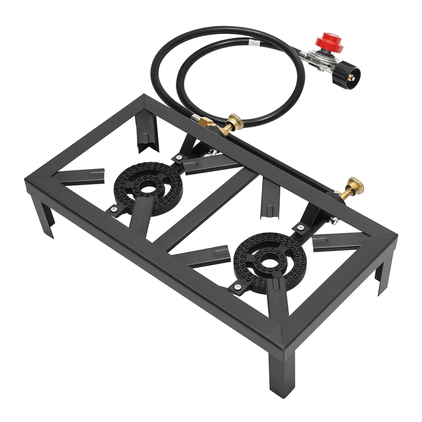 Portable Camping Gas Stove Double Burner Outdoor BBQ Propane Cooker with Adjustable Regulator and Hose
