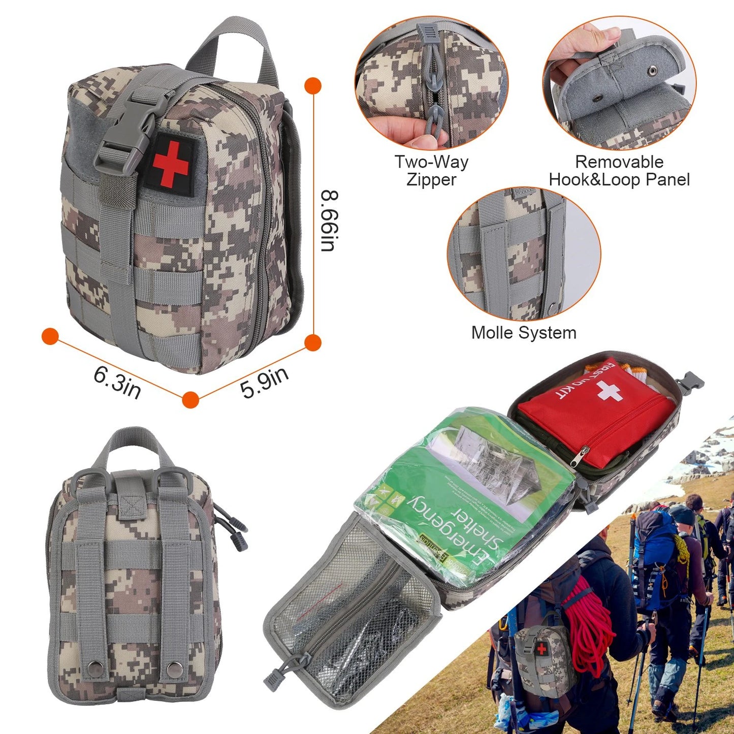 125 In 1 Emergency Kit Trauma Bag Outdoor Multifunction Camping Gear Survival Kit First Aid Kit SOS Wilderness Emergency Axe Kit