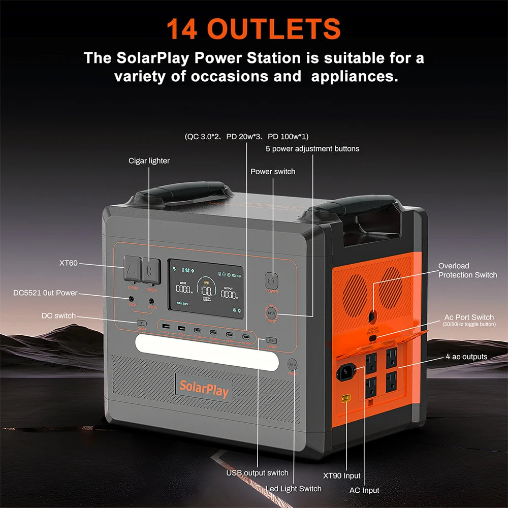 SOLARPLAY Portable Power Station 2500W 2300Wh Generator