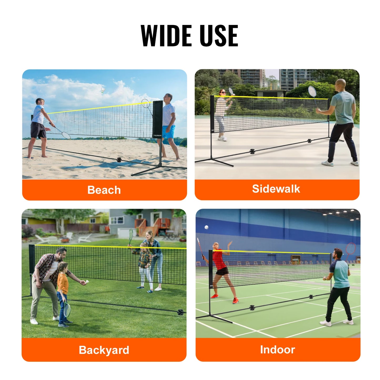 VEVOR 20FT Height Adjustable Portable Badminton Volleyball Pickleball Tennis Net Set with Poles