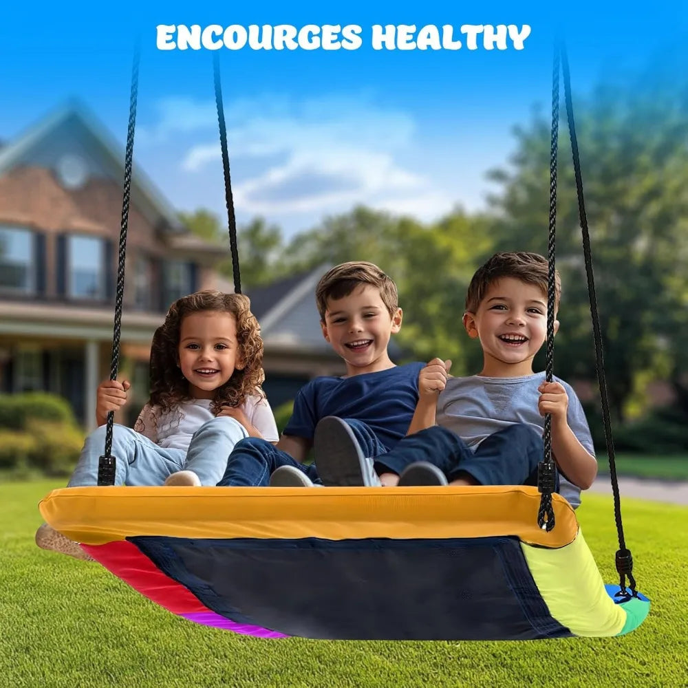 800lb Giant 60 Inch Rectangle Platform Tree Swing for Kids and Adults with 2 Hanging Straps Rainbow