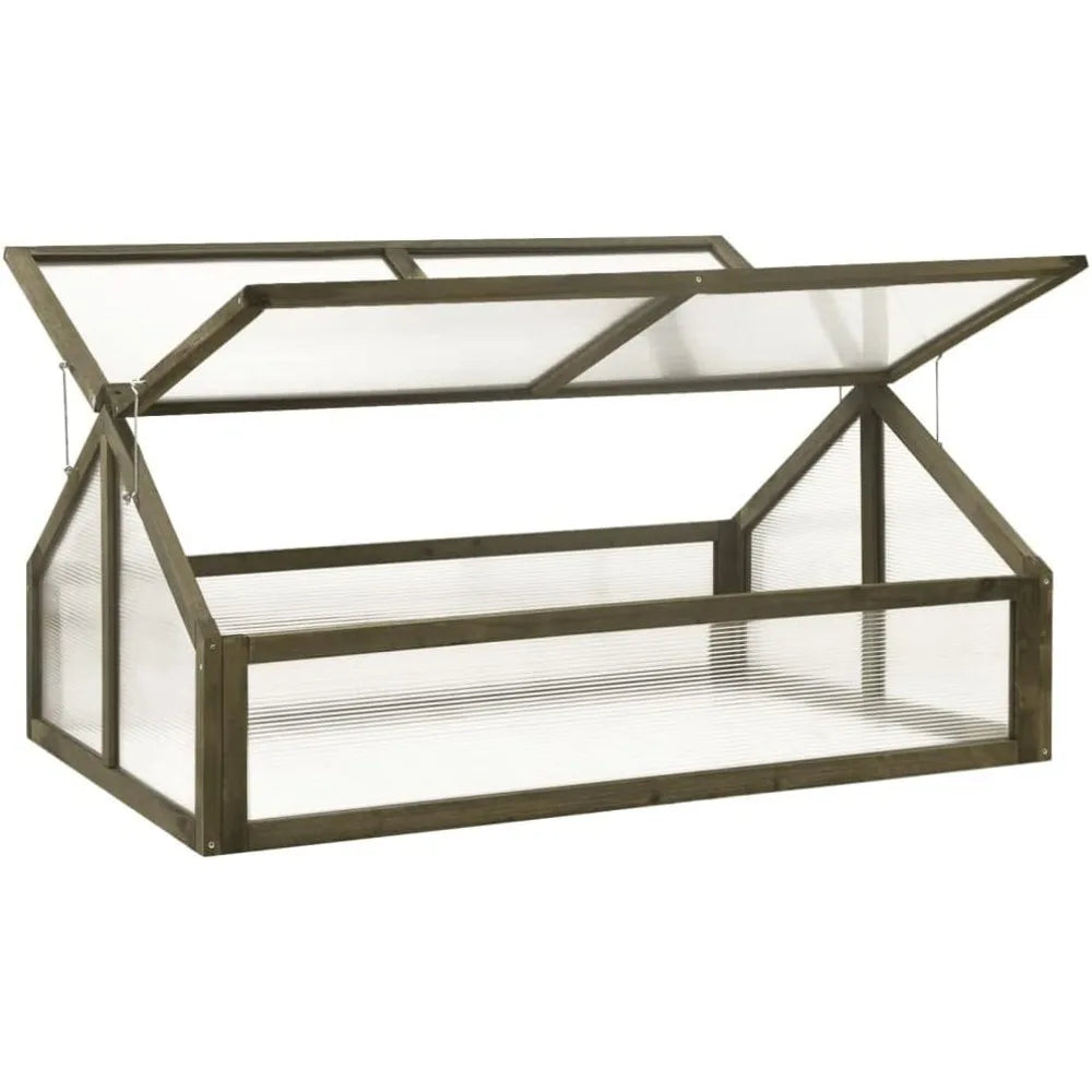 Wooden Greenhouse With Two Hinged Roofs Gray Solid Firwood