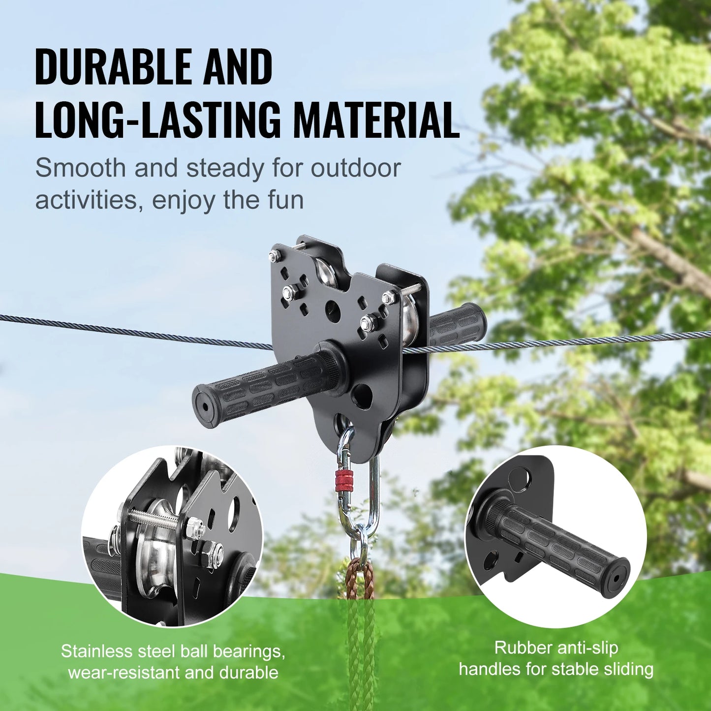 SucceBuy Zipline Kit 60 to 120 Feet Stainless Steel Safety Harness Seat Up to 500 Pounds Backyard Outdoor Playground Entertainment