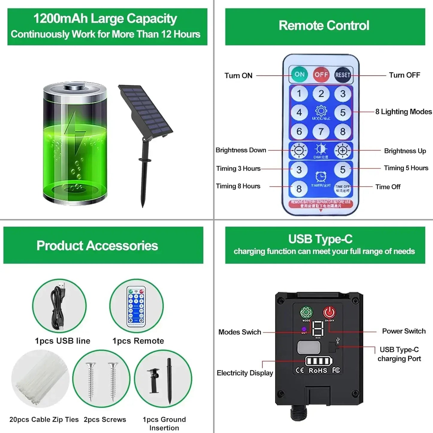 300 LED Solar Rope Lights Outdoor Waterproof 8 Modes