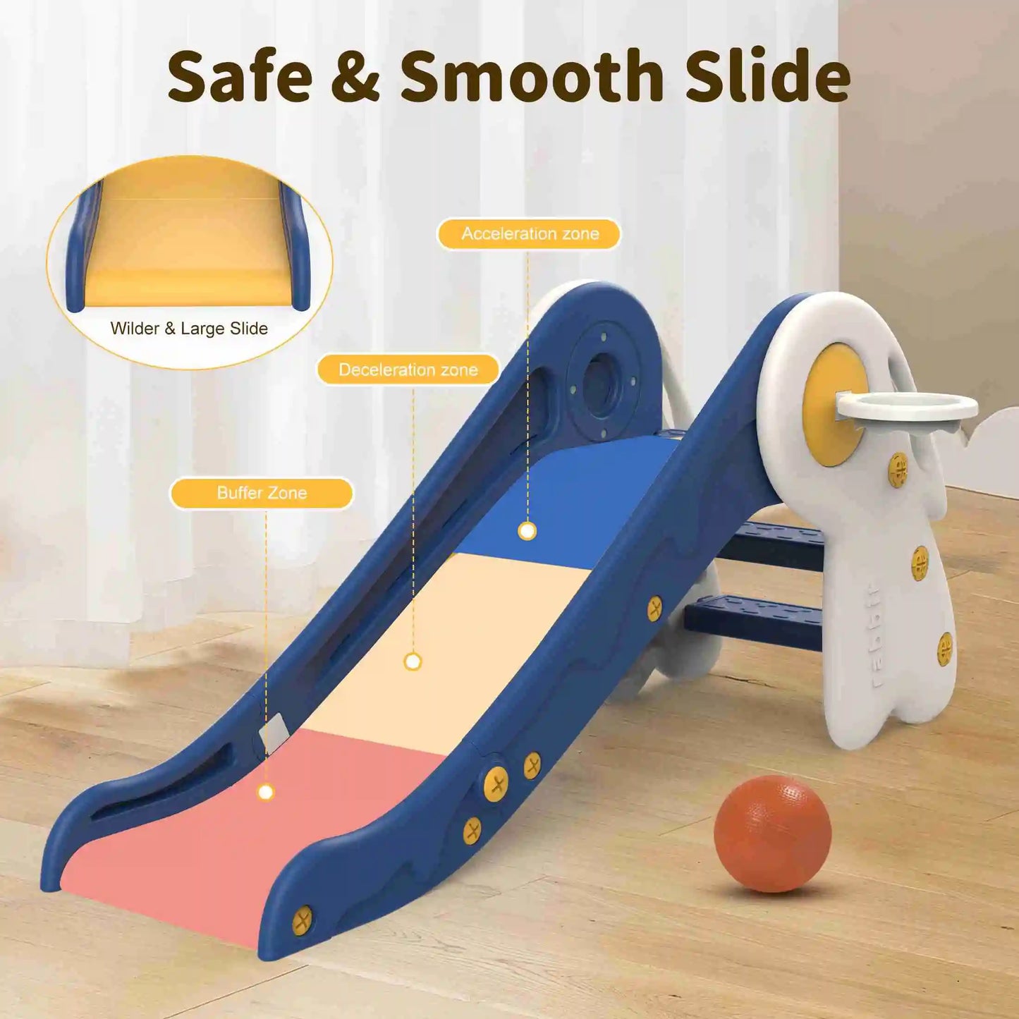 Kids Foldable Red Slide PE Plastic Indoor Outdoor Play Slide for Toddlers Ages 3 to 6
