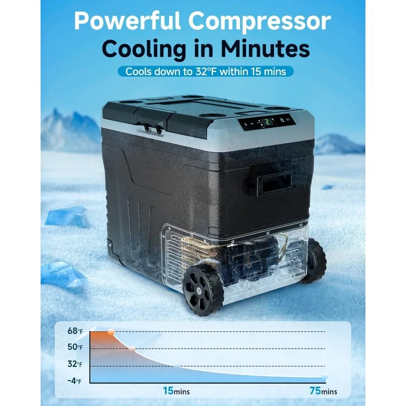 Car Fridge Portable 12 Volt Refrigerator 53 Quart 50 Liter Electric Cooler with 12 24 Volt DC and 110 240 Volt AC for Truck Van RV Camper SUV