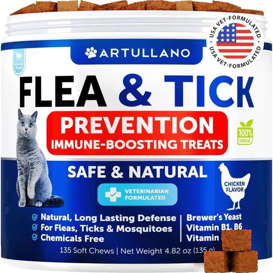 Natural Flea Treatment for Cats and Kittens Chewable Daily Oral Pills with Vitamins Flea and Tick Prevention Supplement