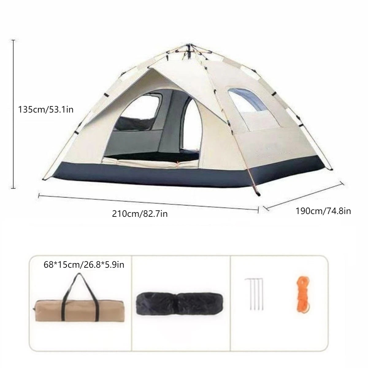 Automatic Pop Up Camping Tent Sunshade For 3 To 4 People
