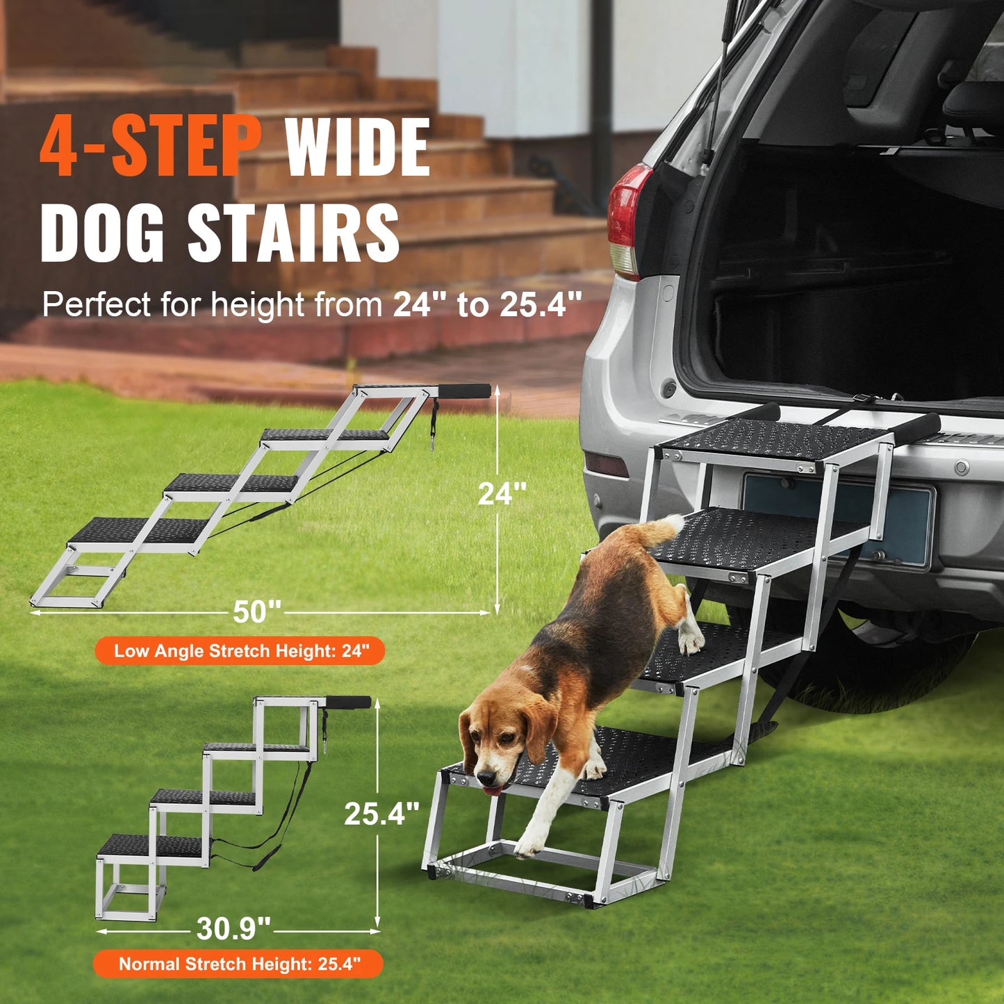 SucceBuy Aluminum Dog Car Stair Folding Pet Steps 150 Lbs
