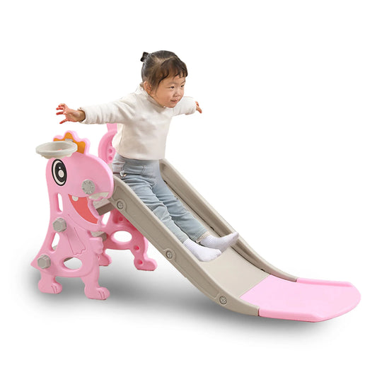 Toddler Indoor Slide Dinosaur Shape Non Slip Stairs Kids Slide with Basketball Hoop Climber for Ages 1 to 8 Years Old