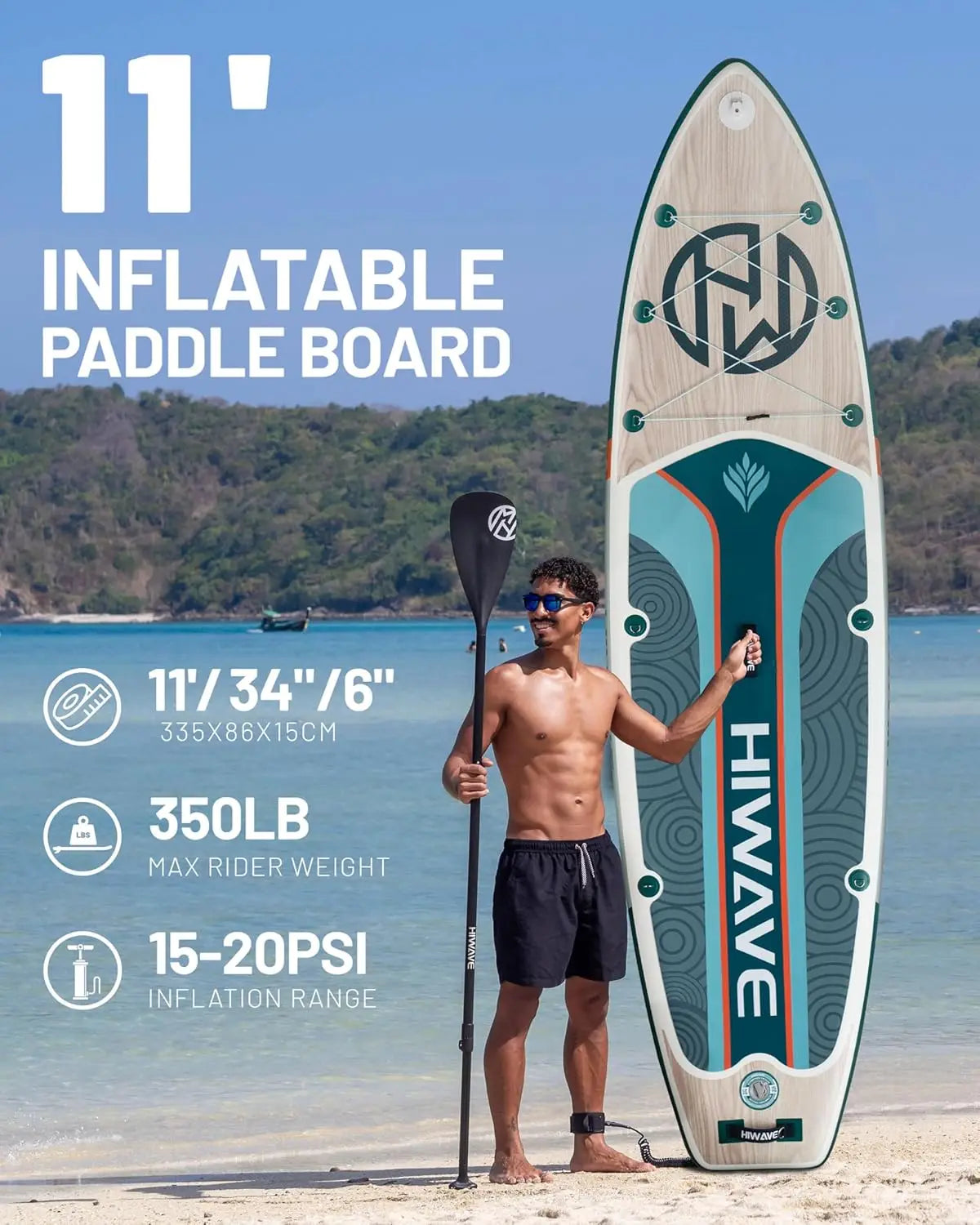 Inflatable Paddle Board 11 Feet x 34 Inches x 6 Inches Extra Wide SUP Board 350 Pound Capacity for Adults Suitable for Sea and Lakes