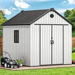 Light Gray Resin Tool Shed 36 Cubic Feet Waterproof Outdoor Horizontal Storage Weather Resistant Utility Shed with Air Vent