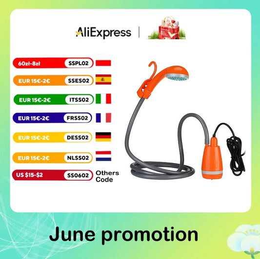 62W 12V Portable Outdoor Camping Shower Pump For Hiking