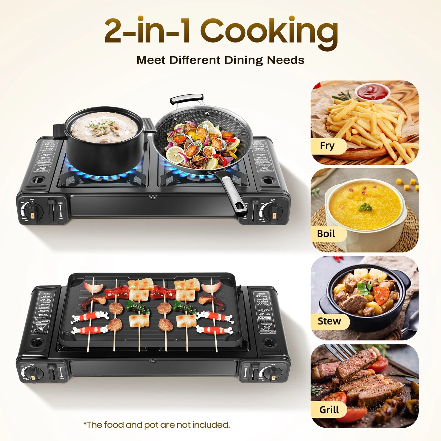 2 In 1 2 Burner Portable Camping Stove With Baking Pan