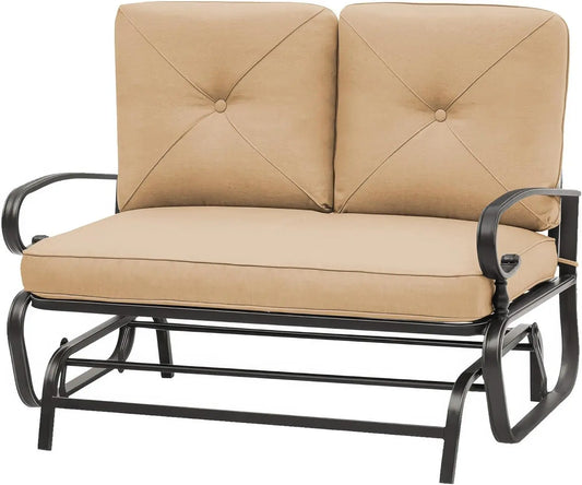 Outdoor Patio Glider Chair Rocking Bench for Two Person Wrought Iron Loveseat Seating
