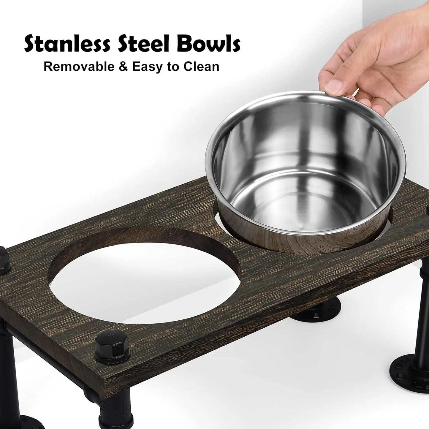 Raised Dog Bowl Stand For Large Dogs With 2 Bowls Farmhouse
