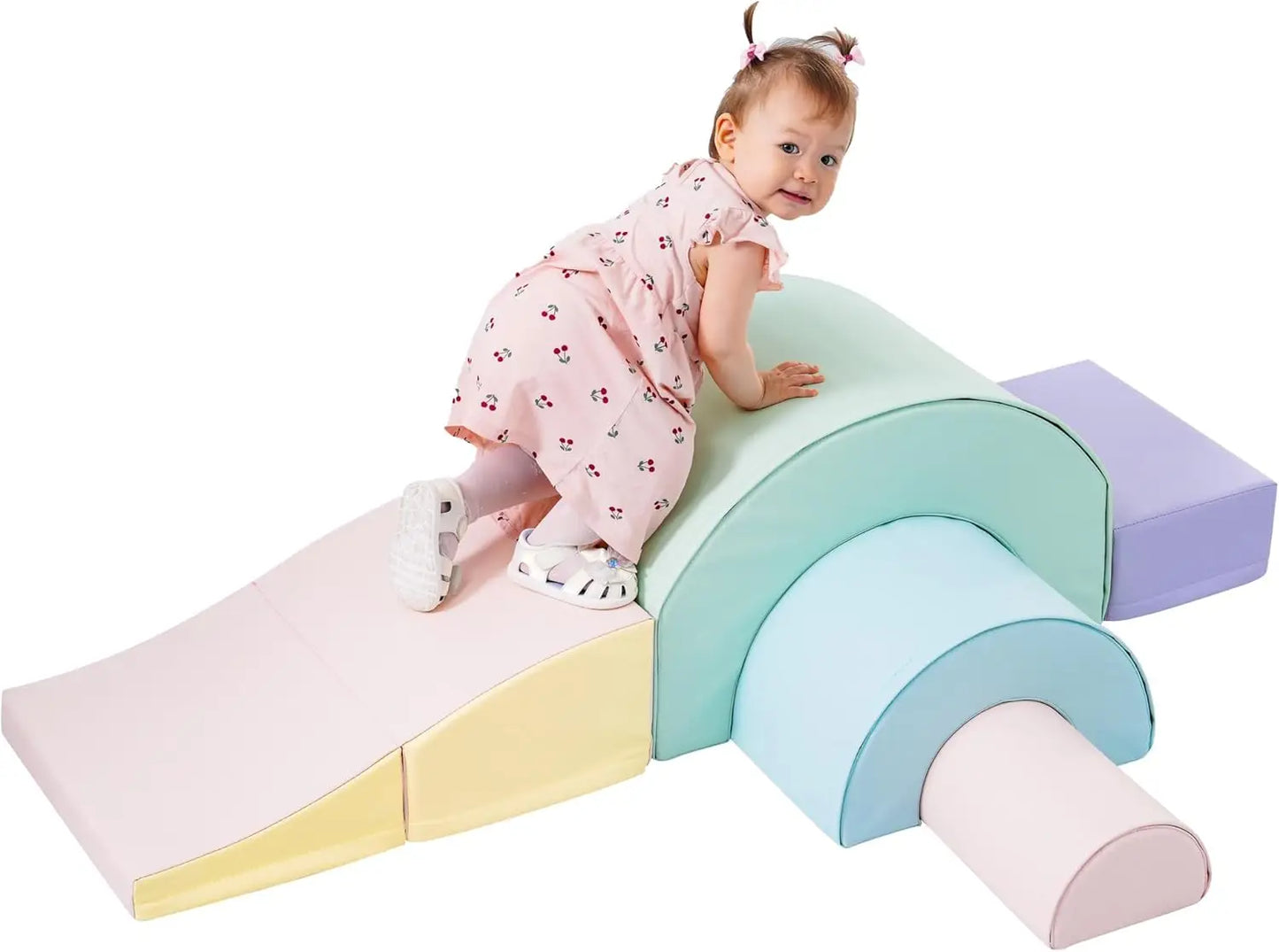 Rainbow Soft Play Set Soft Climbing Toys for Toddlers with Foldable Slide Indoor Baby Soft Foam Blocks for Climbing and Crawling