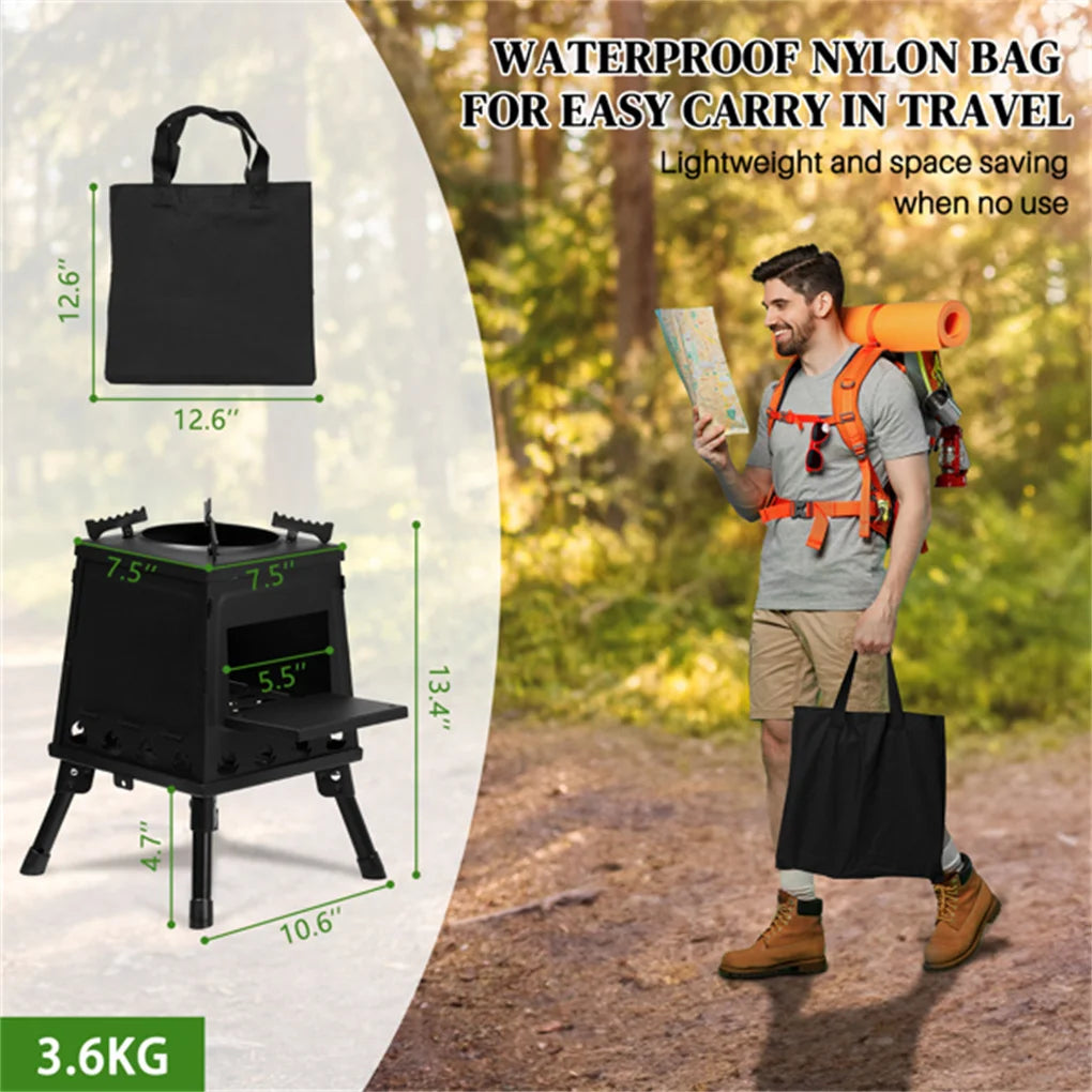 Portable Windproof Outdoor Wood Heater with Burner Stove Bin for Camping Tent