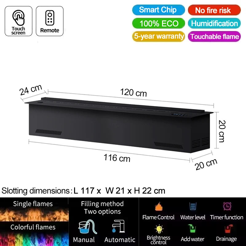 Smart Water Vapor Fireplace with 3D Flame Effect Tuya APP Control Simulated Burning Wood Sound Environmentally Friendly Humidifier