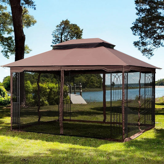 13x10 Ft Outdoor Patio Gazebo Canopy With Mesh Roof
