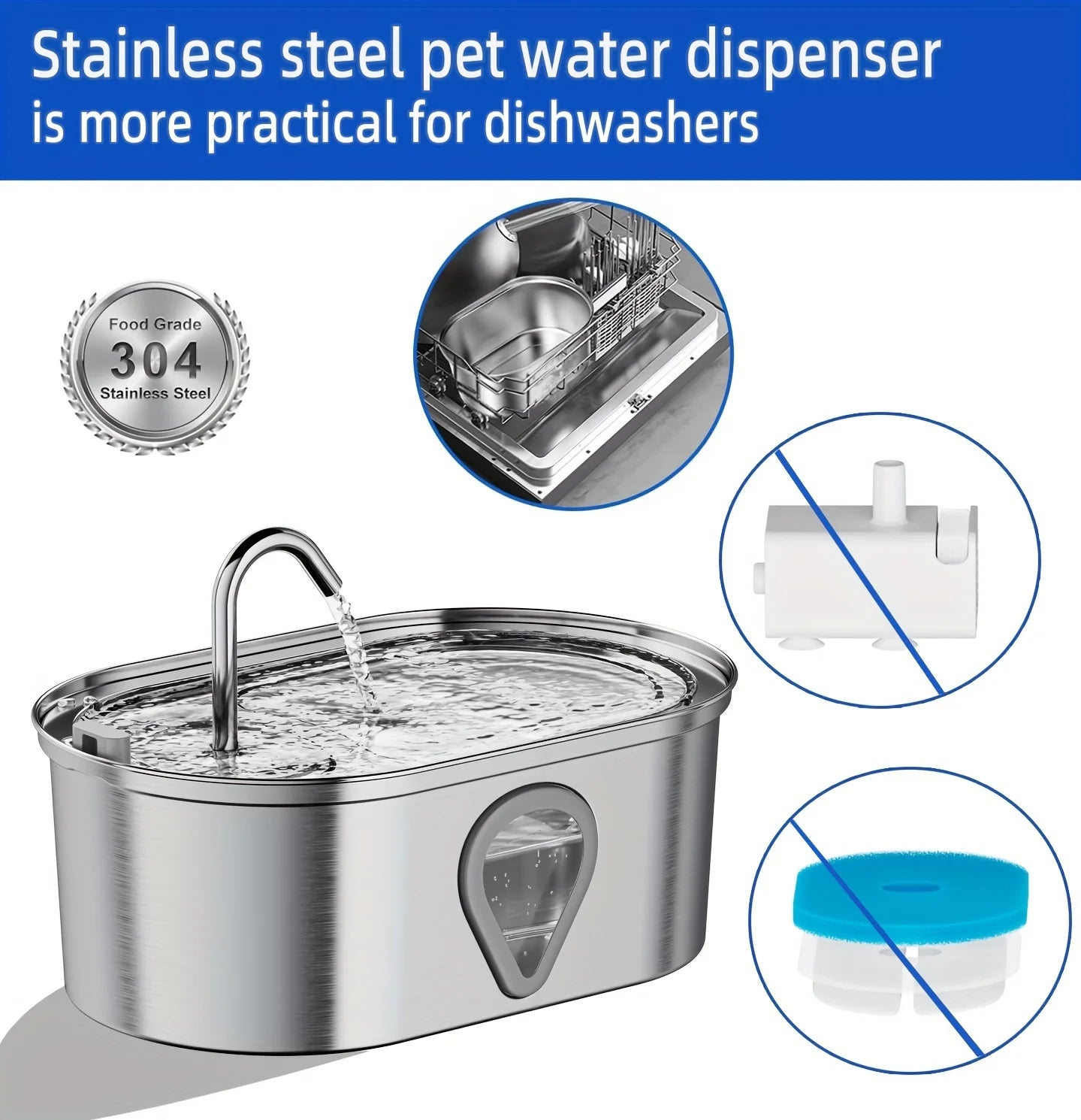 3.5L Cat Water Fountain Automatic Stainless Steel LED