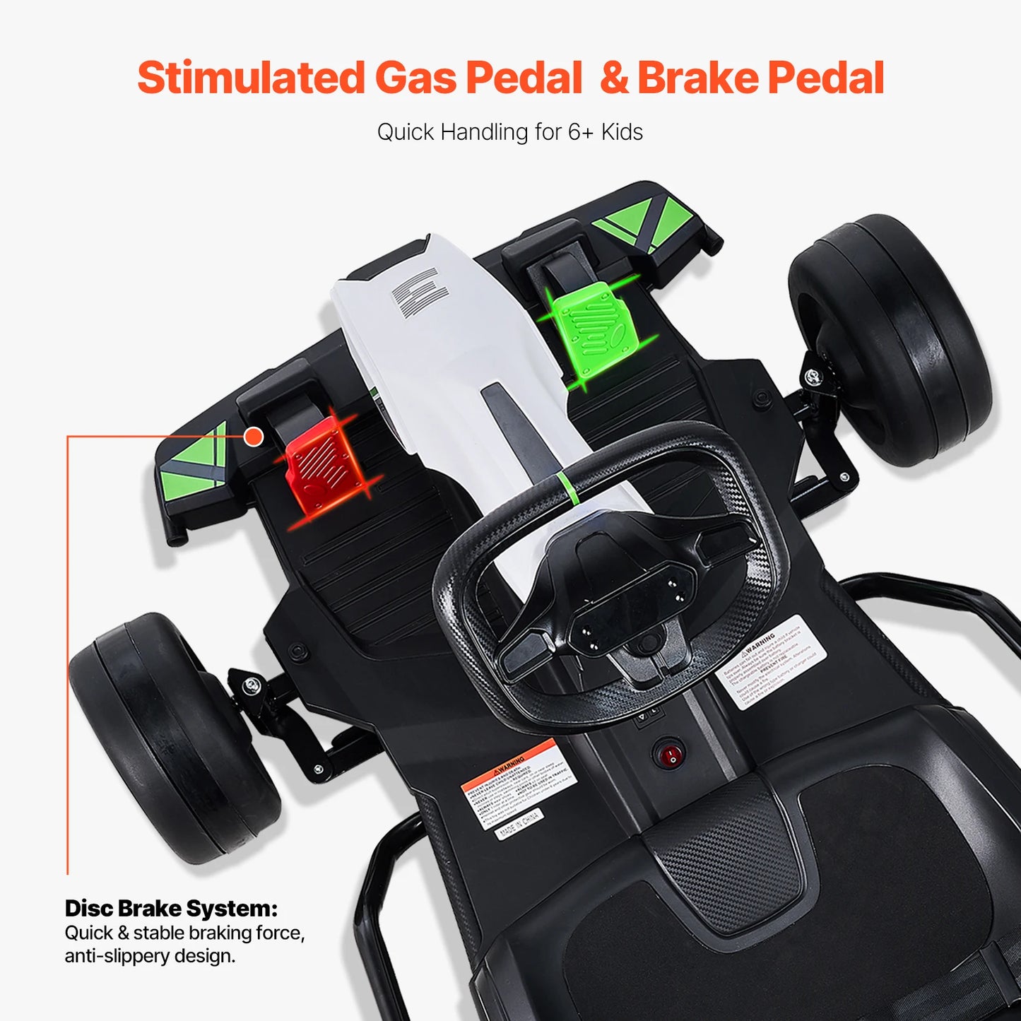 SucceBuy 24V 9Ah Electric Pedal Go Kart Portable Outdoor Race Toy with 200W Motor Adjustable Speed and Brake for Kids