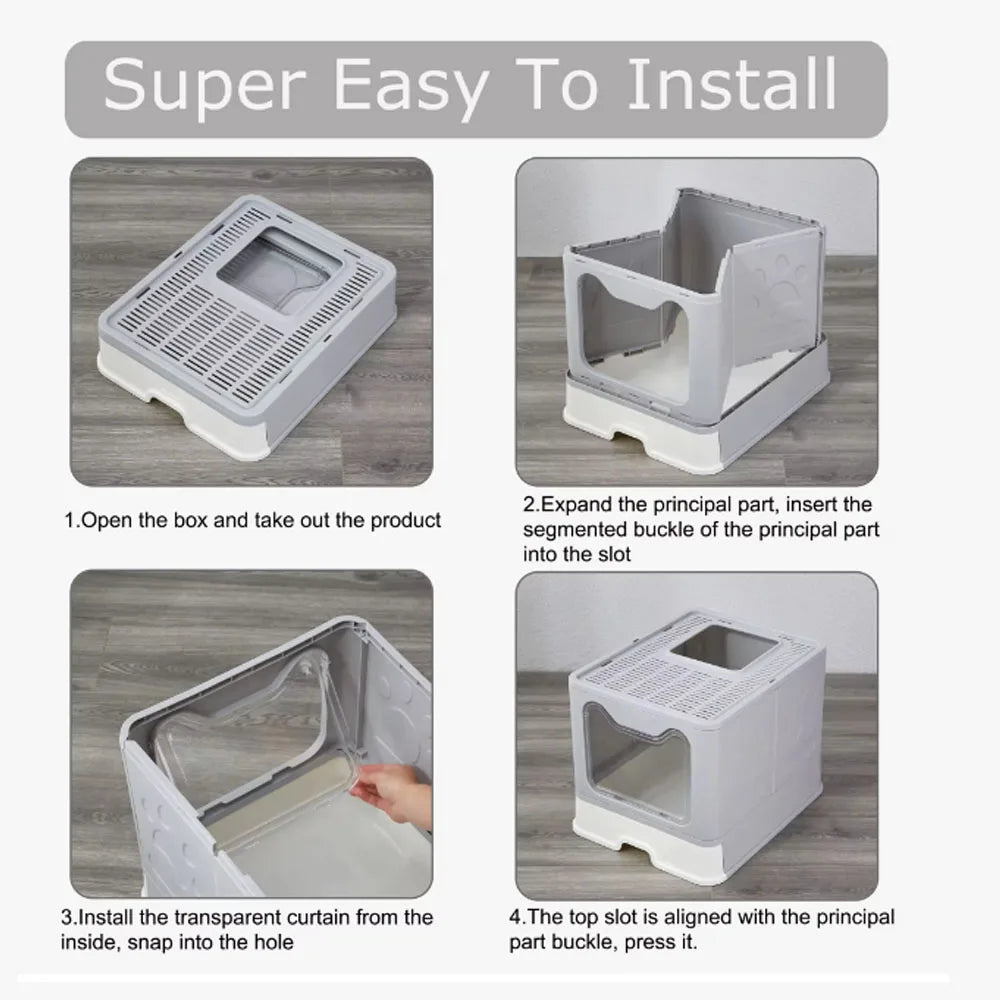 Foldable Litter Box With Drawer And Scooper For Cats