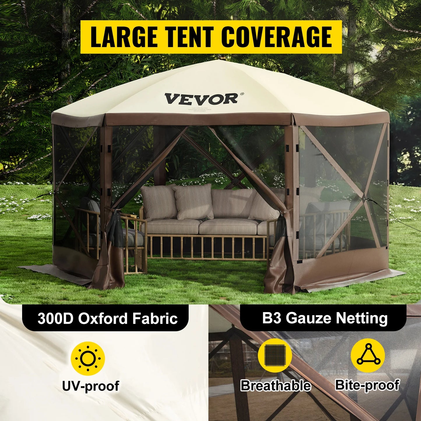 Vevor Pop Up 6 Sided Camping Gazebo Canopy 12 By 12