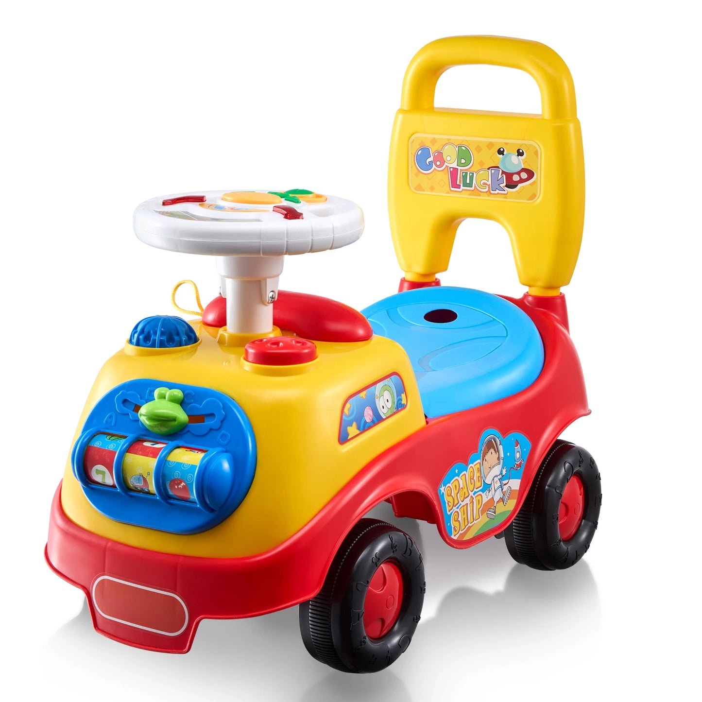 SucceBuy Toddler Ride On Push Car Sit to Stand Kids Ride On Toy with Music Steering Wheel and Storage for Toddlers