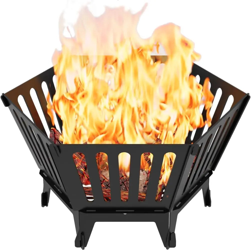 22.5 Inch Portable Hexagonal Wood Burning Fire Pit with Carrying Bag for Camping and Outdoor Patio