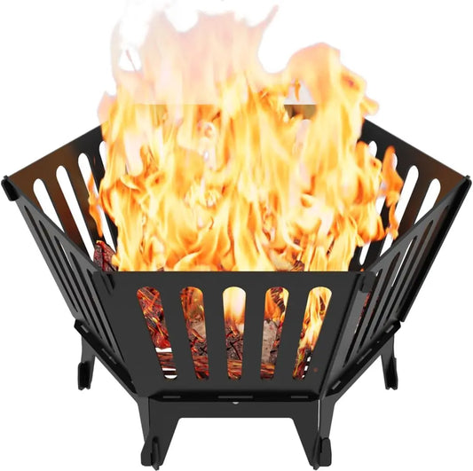 22.5 Inch Portable Hexagonal Wood Burning Fire Pit with Carrying Bag for Camping and Outdoor Patio