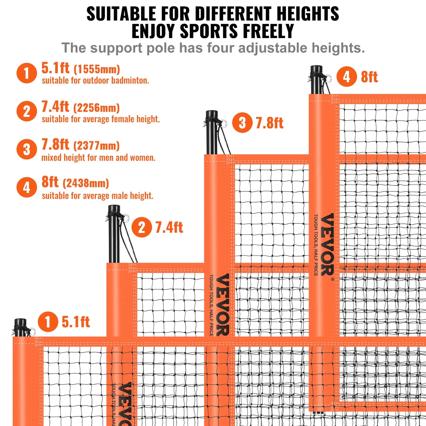 SucceBuy Outdoor Volleyball and Badminton Set Adjustable Steel Poles Professional Set with Carrying Bag for Backyard Beach Lawn