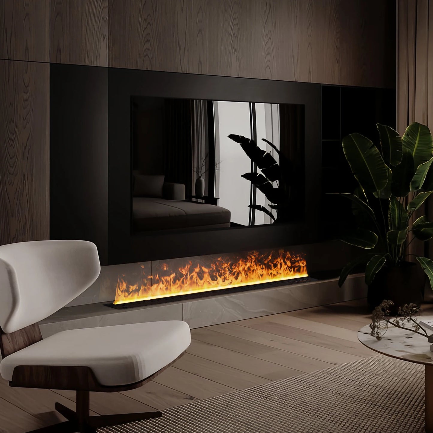 Smart Water Vapor Fireplace with 3D Flame Effect Tuya APP Control Simulated Burning Wood Sound Environmentally Friendly Humidifier