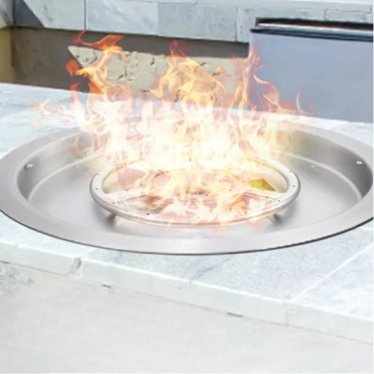 19 Inch Round Drop In Fire Pit Pan Stainless Steel Burner Natural Propane Gas 92000 BTU with Lid